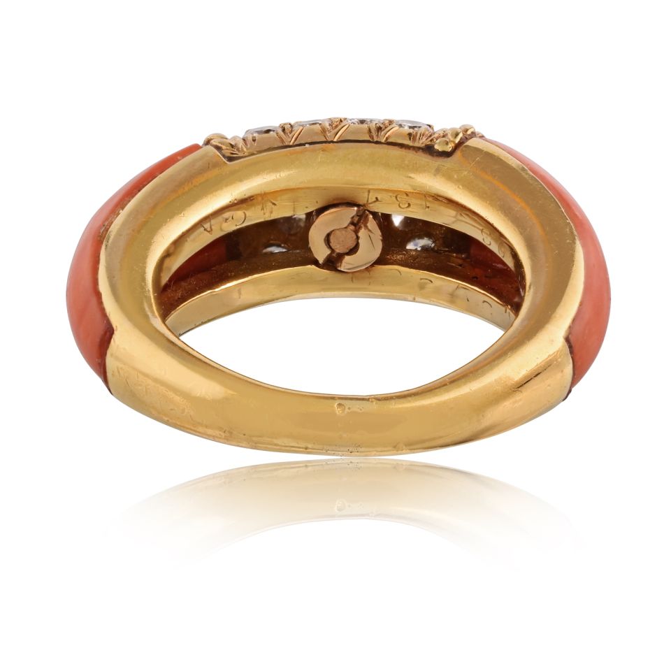 Van Cleef & Arpels 18K Yellow Gold Coral Diamond Philippine Ring — view 7 — Laura Milman New York