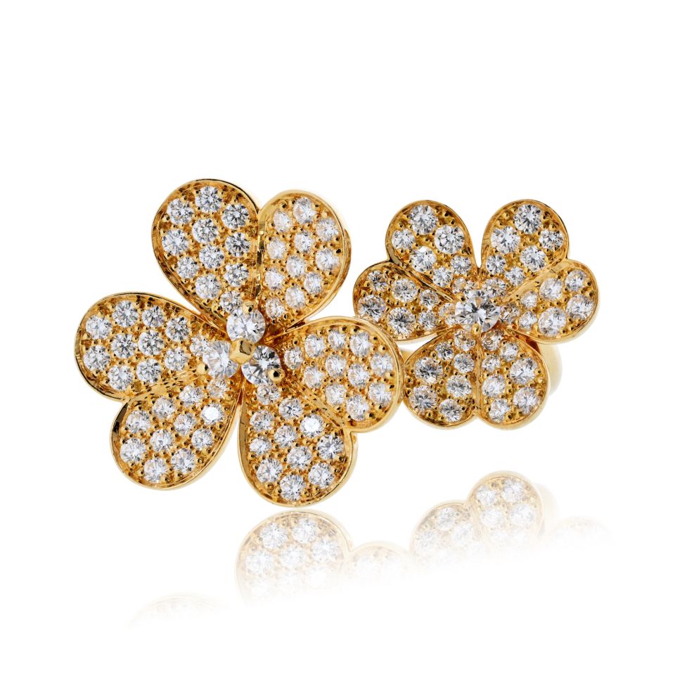 Van Cleef & Arpels Frivole 18K Yellow Gold Diamond Flower In Between The Finger Ring — view 2 — Laura Milman New York
