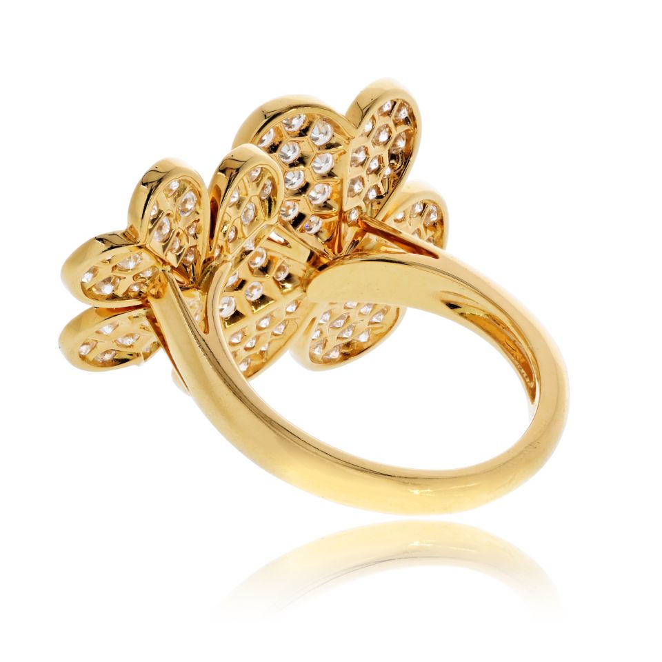 Van Cleef & Arpels Frivole 18K Yellow Gold Diamond Flower In Between The Finger Ring — view 4 — Laura Milman New York