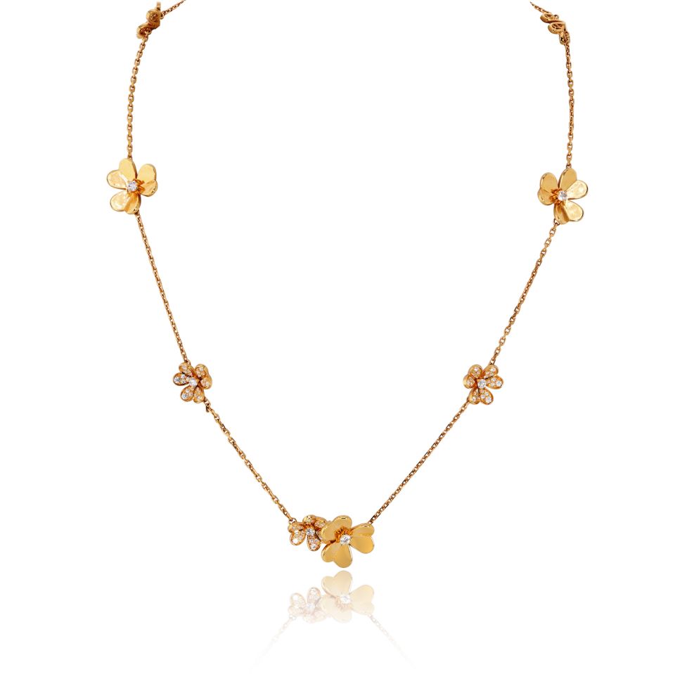 Van Cleef & Arpels Frivole 18K Yellow Gold 9 Flowers Diamond Motifs Necklace — Laura Milman New York