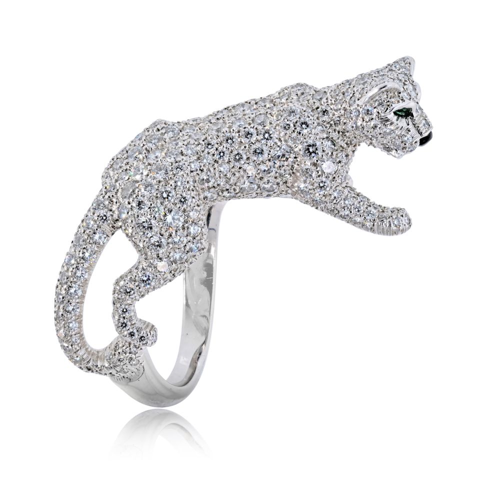 Cartier 18K White Gold Walking Diamond Panthere Ring — view 2 — Laura Milman New York