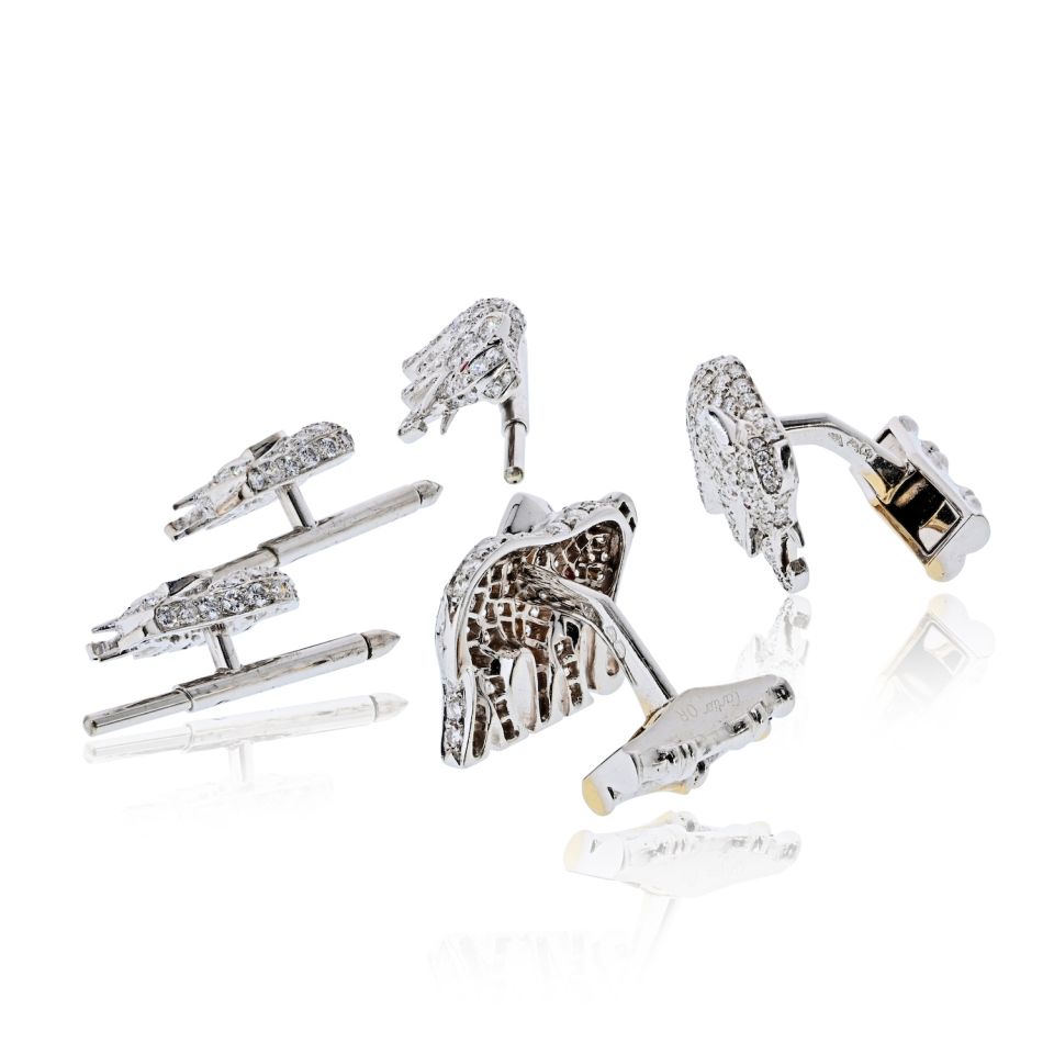 Cartier Diamond Elephant 18K White Gold Walking Elephant Shirt Studs And Cuff Links — view 3 — Laura Milman New York