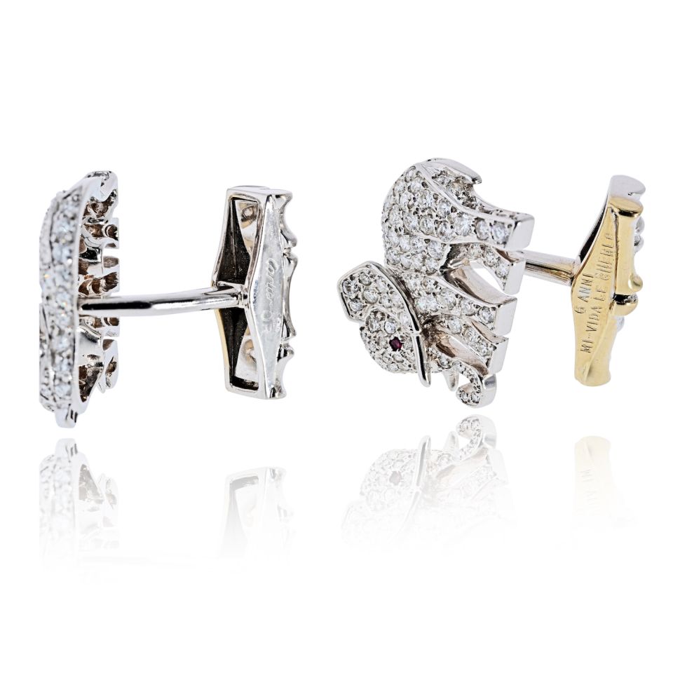 Cartier Diamond Elephant 18K White Gold Walking Elephant Shirt Studs And Cuff Links — view 5 — Laura Milman New York