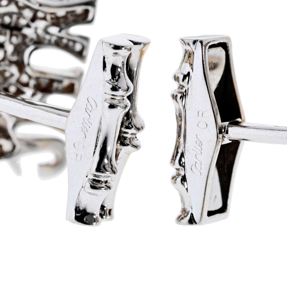 Cartier Diamond Elephant 18K White Gold Walking Elephant Shirt Studs And Cuff Links — view 6 — Laura Milman New York