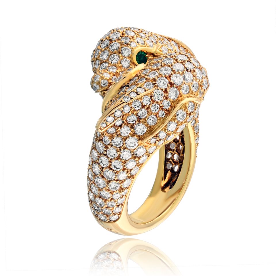 Cartier Dolphin 18K Yellow Gold Double Dolphin Diamond Ring — view 2 — Laura Milman New York