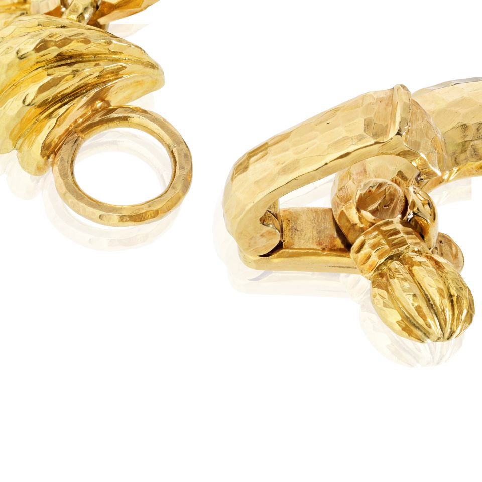 David Webb Crescent Platinum & 18K Yellow Gold Carved Lapis Lazuli Necklace — view 6 — Laura Milman New York