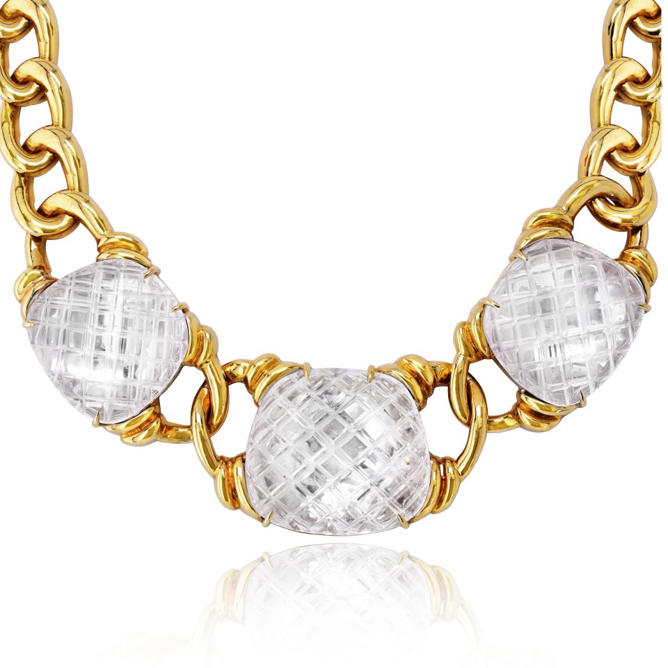 David Webb 18K Yellow Gold Crystal Pool Rock Crystal Necklace — view 4 — Laura Milman New York