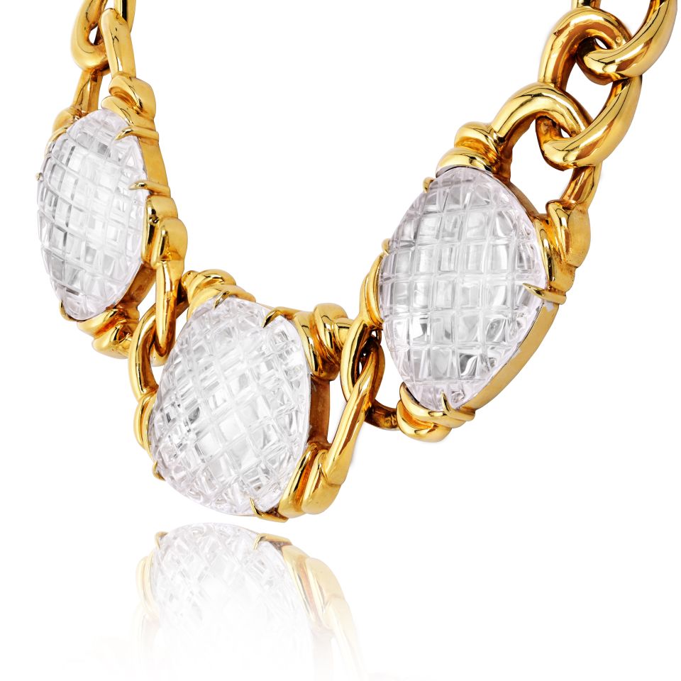 David Webb 18K Yellow Gold Crystal Pool Rock Crystal Necklace — view 5 — Laura Milman New York