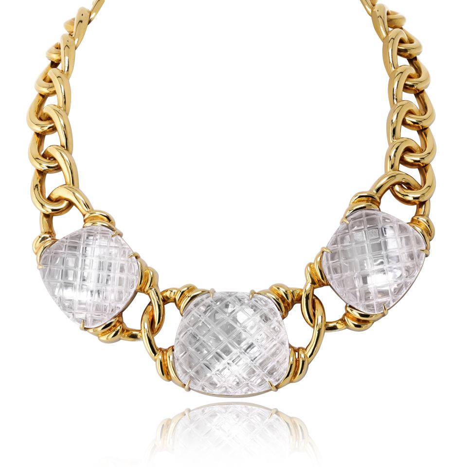 David Webb 18K Yellow Gold Crystal Pool Rock Crystal Necklace — Laura Milman New York