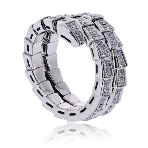Bvlgari Viper 18K White Gold Diamond 1.32cttw L Size Ring — view 2