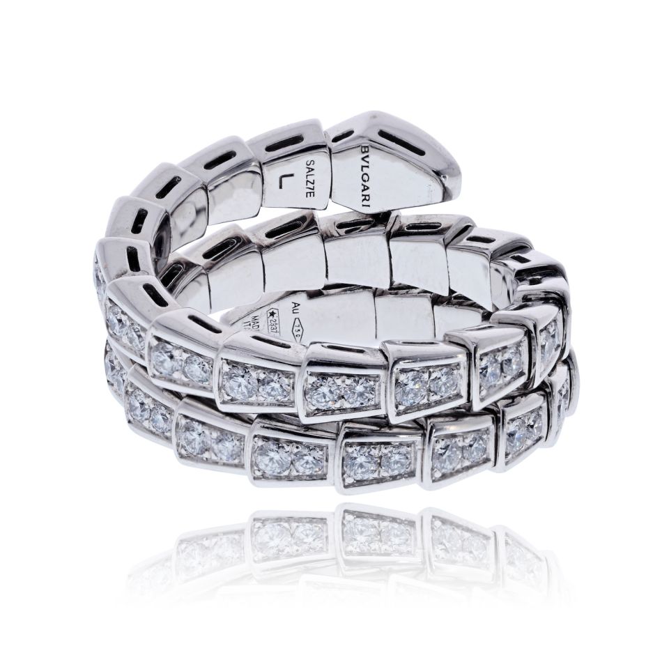 Bvlgari Viper 18K White Gold Diamond 1.32cttw L Size Ring — view 4 — Laura Milman New York