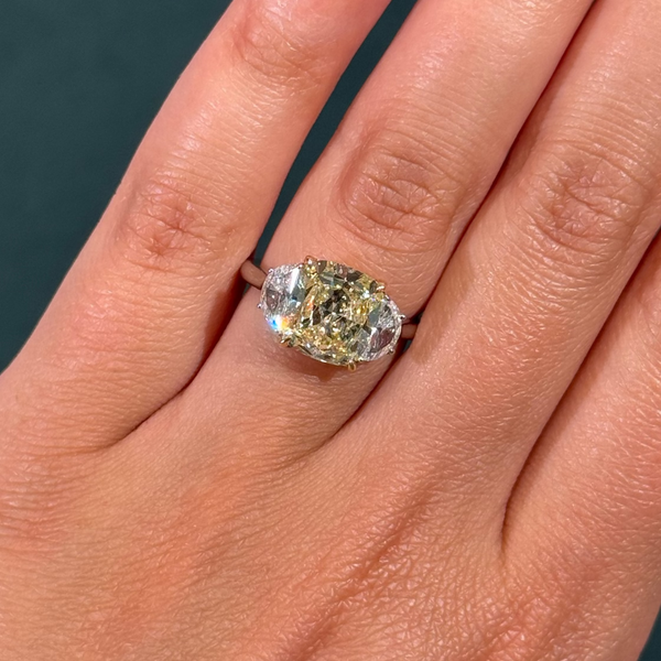 3.30ct Antique Inspired Fancy Light Yellow Cushion Diamond Ring VS1 GIA — view 2