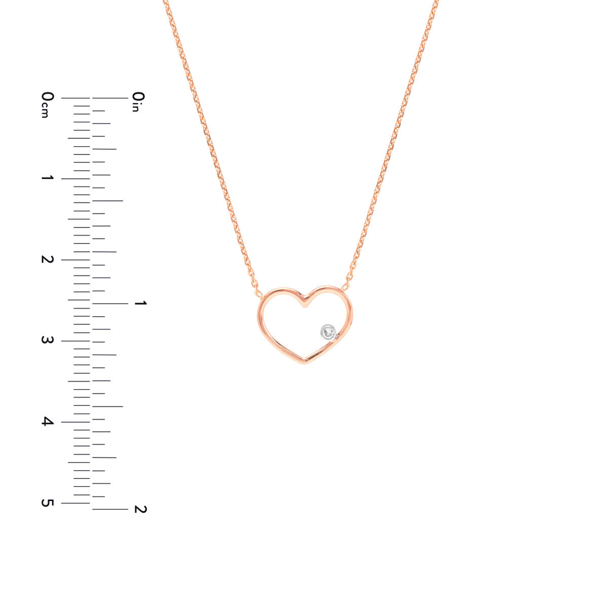 14K Gold Diamond Chain Adjustable Necklace Rose Gold Open Wire Heart with Diamon
