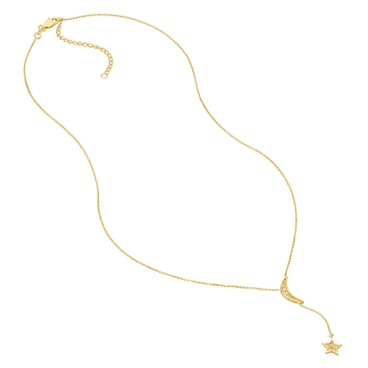 14K Gold Diamond Adjustable Necklace Moon and Star Drop Diamond Lariat Necklace