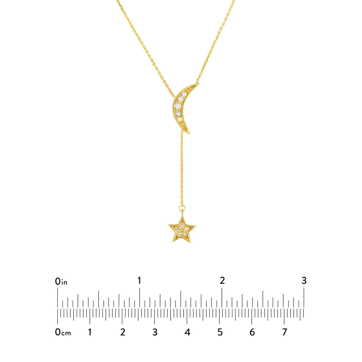 14K Gold Diamond Adjustable Necklace Moon and Star Drop Diamond Lariat Necklace