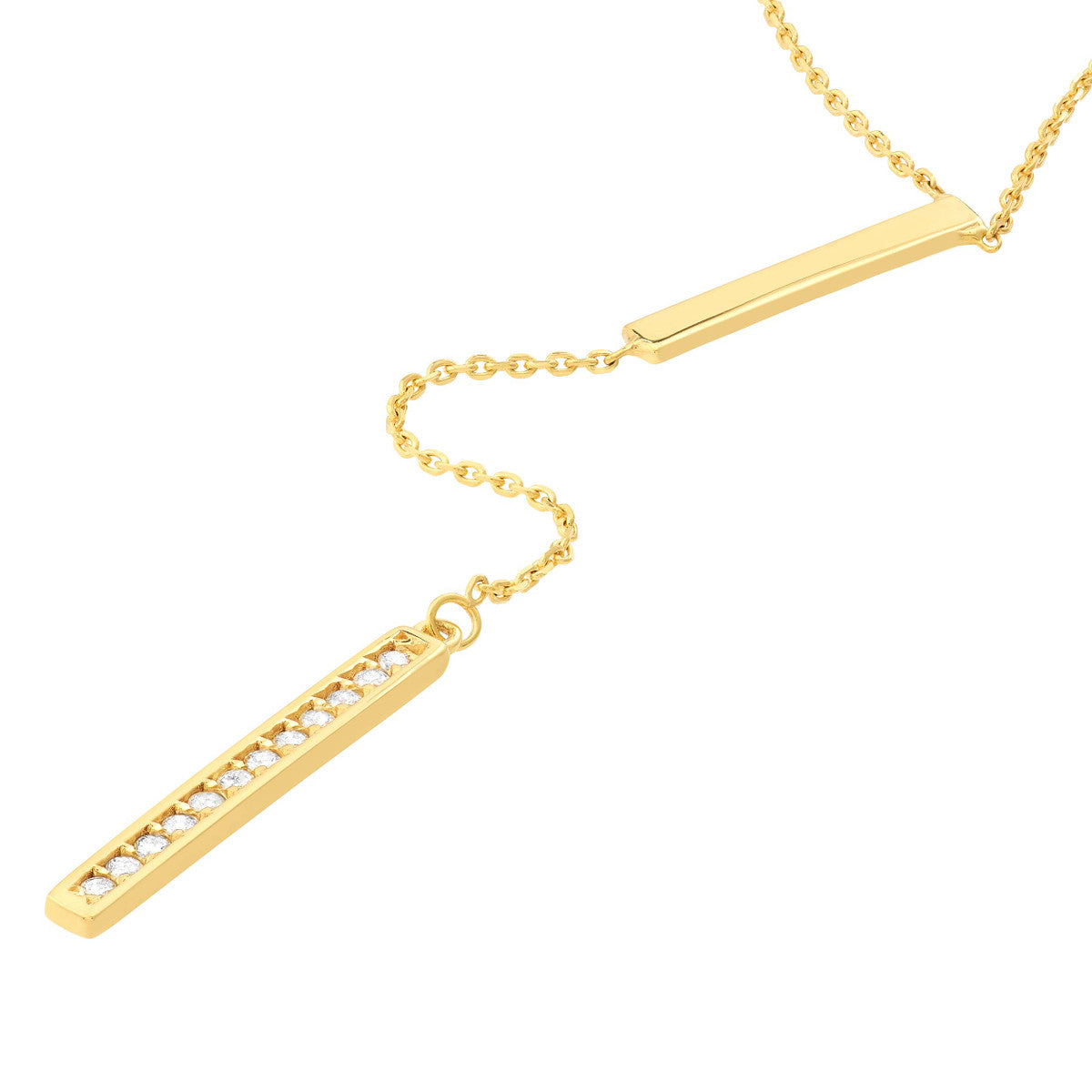 14K Gold Diamond Adjustable Necklace Diamond and Polished Bars Lariat Necklace
