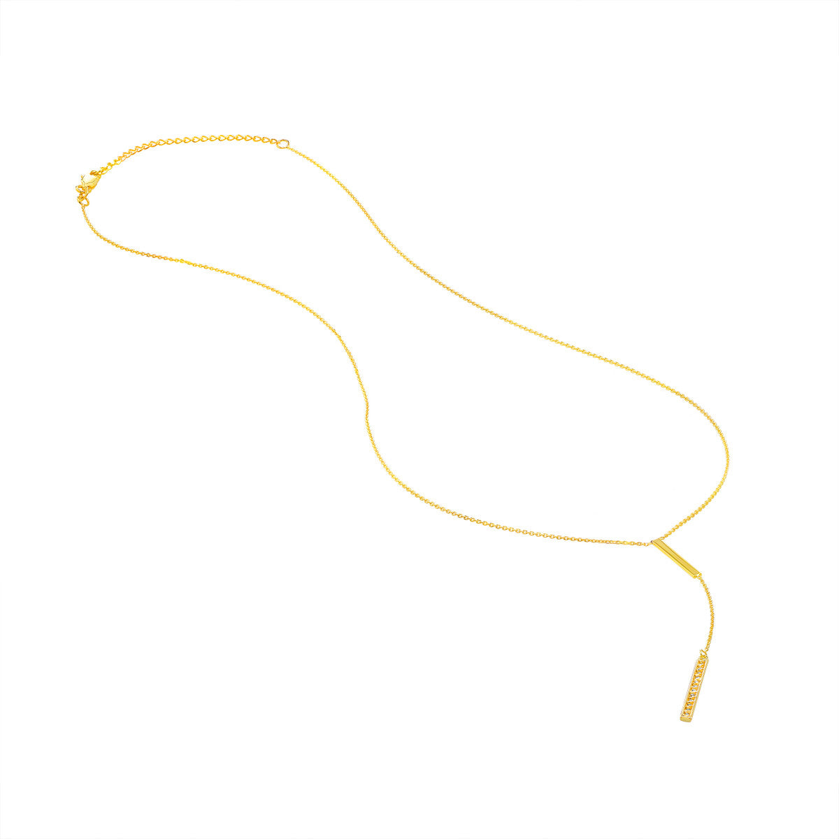 14K Gold Diamond Adjustable Necklace Diamond and Polished Bars Lariat Necklace