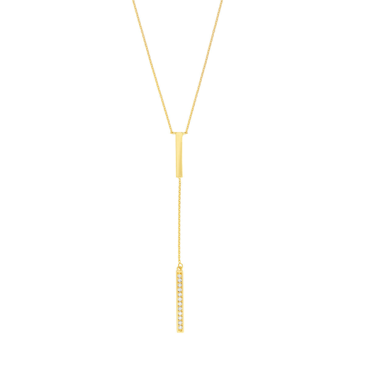 14K Gold Diamond Adjustable Necklace Diamond and Polished Bars Lariat Necklace