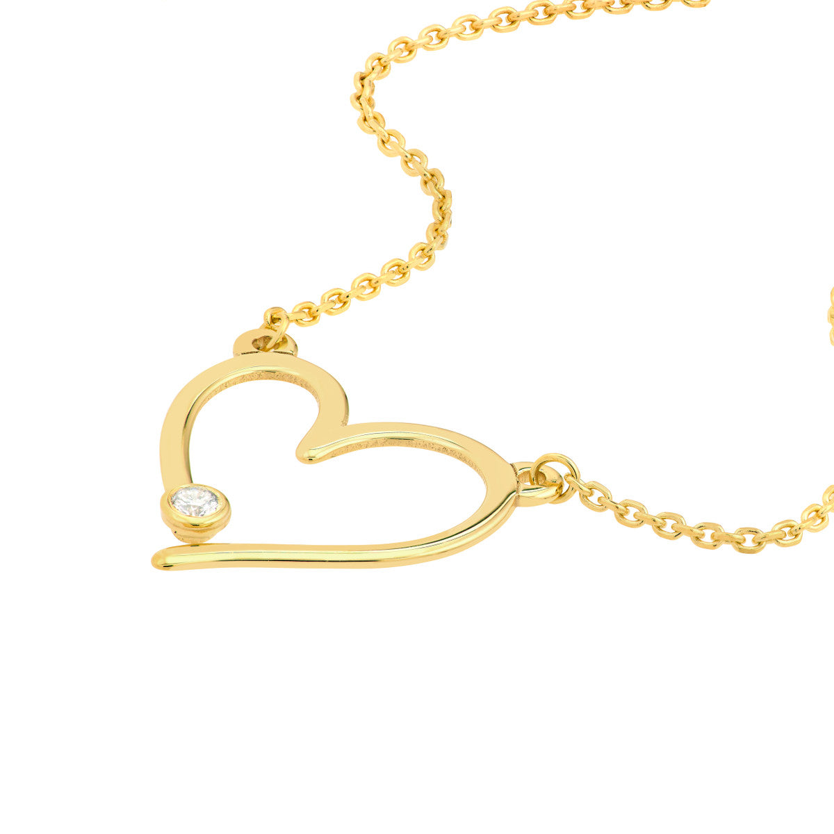 14K Gold Diamond Statement Adjustable Necklace Open Heart with Diamond Adjustabl