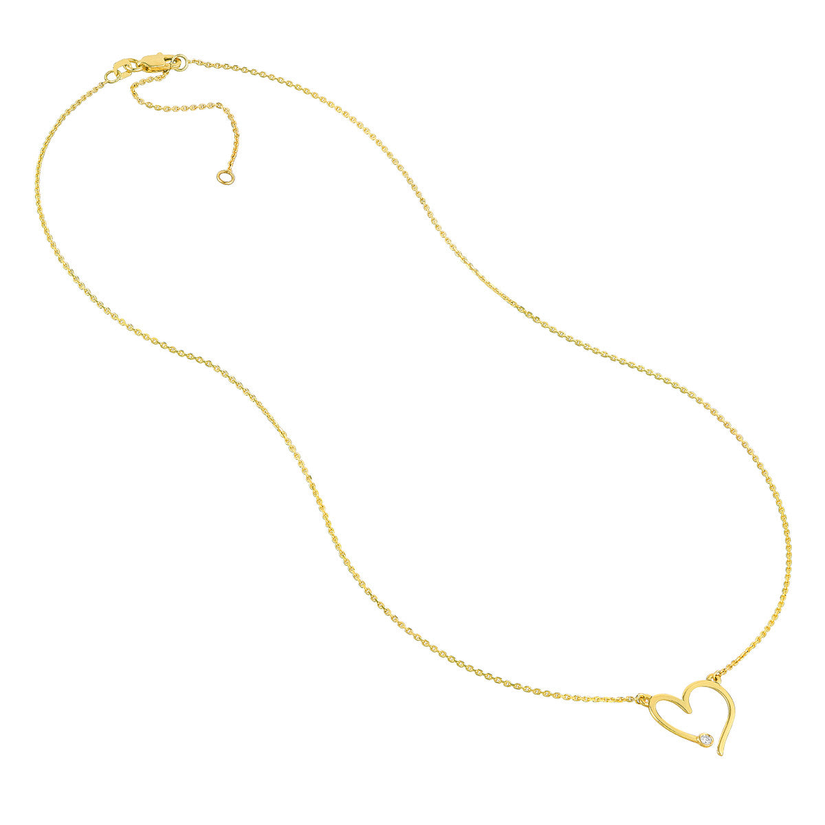 14K Gold Diamond Statement Adjustable Necklace Open Heart with Diamond Adjustabl