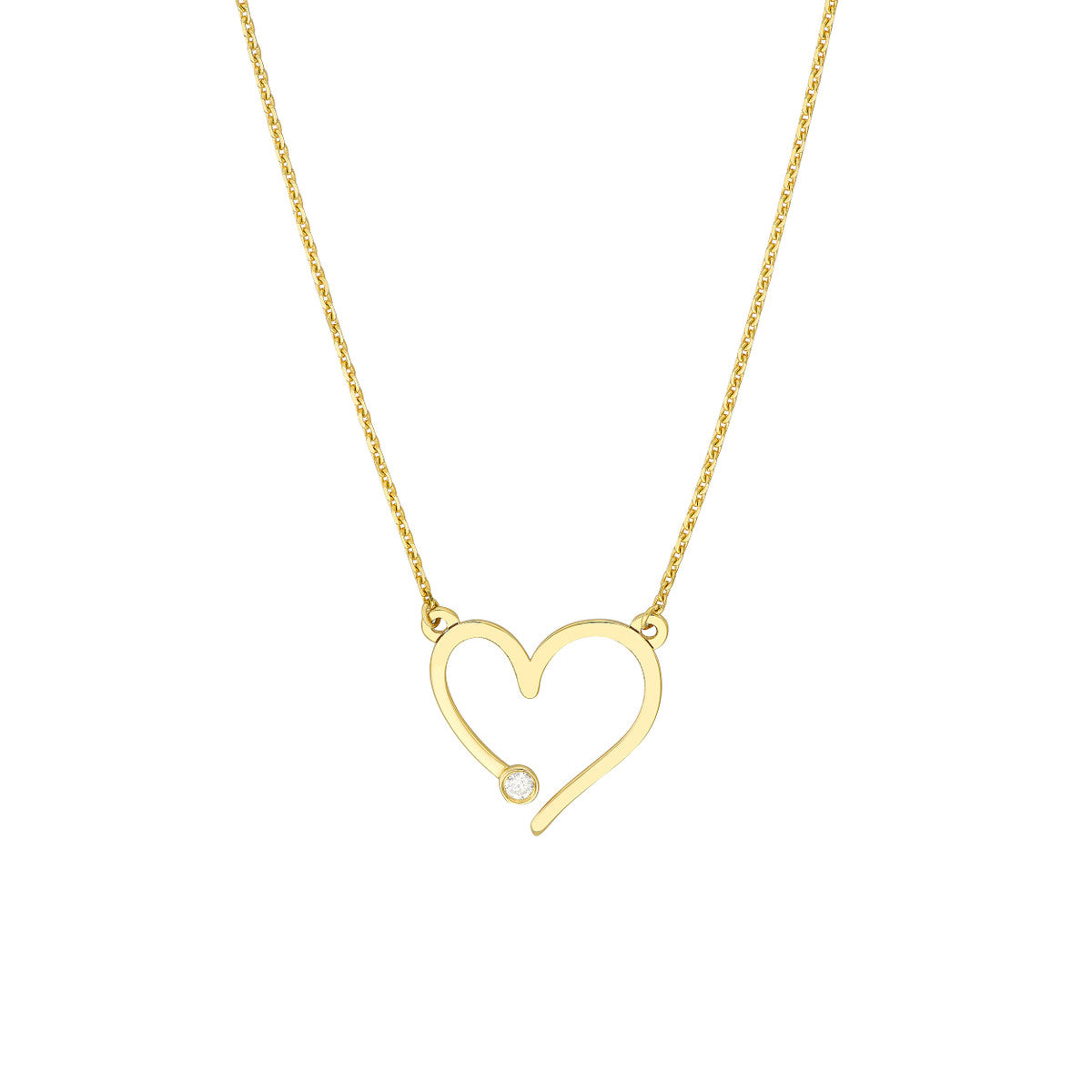 14K Gold Diamond Statement Adjustable Necklace Open Heart with Diamond Adjustabl