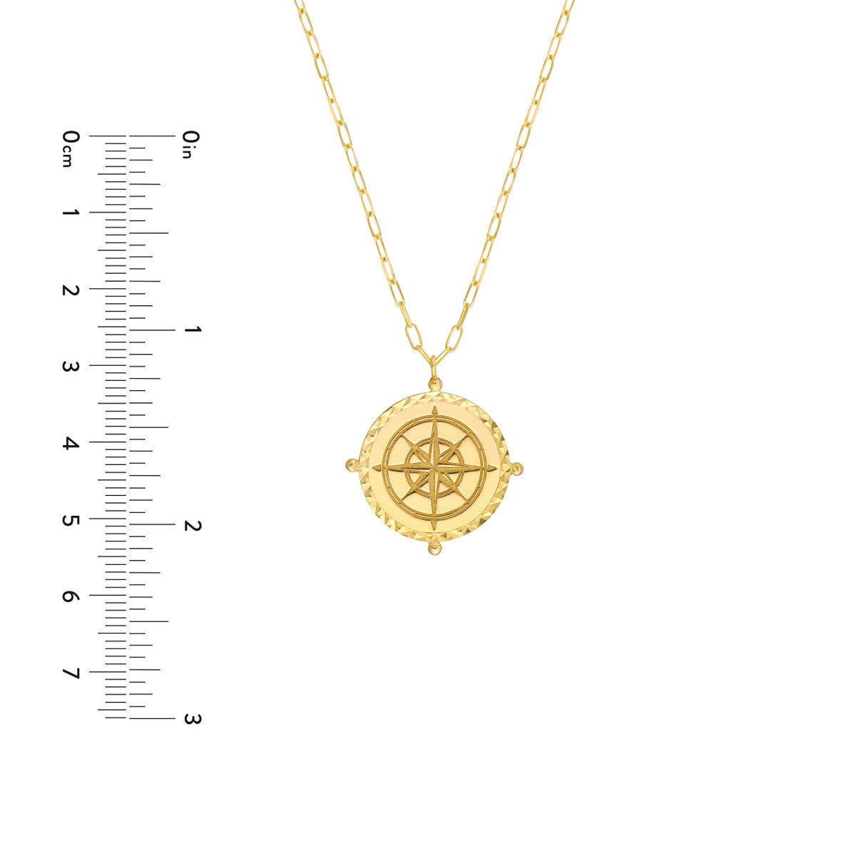 14K Gold Paperclip Chain Necklace Wind Rose Compass Medallion on Paper Clip Chai