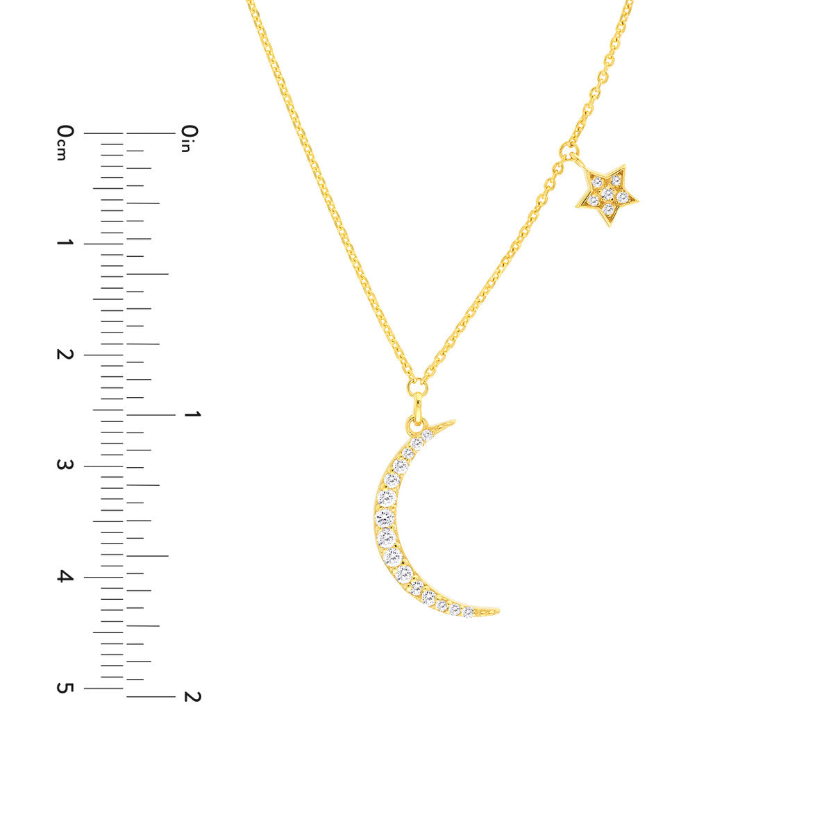 14K Gold Diamond Pendant Necklace Diamond Moon with Star Dangle Necklace
