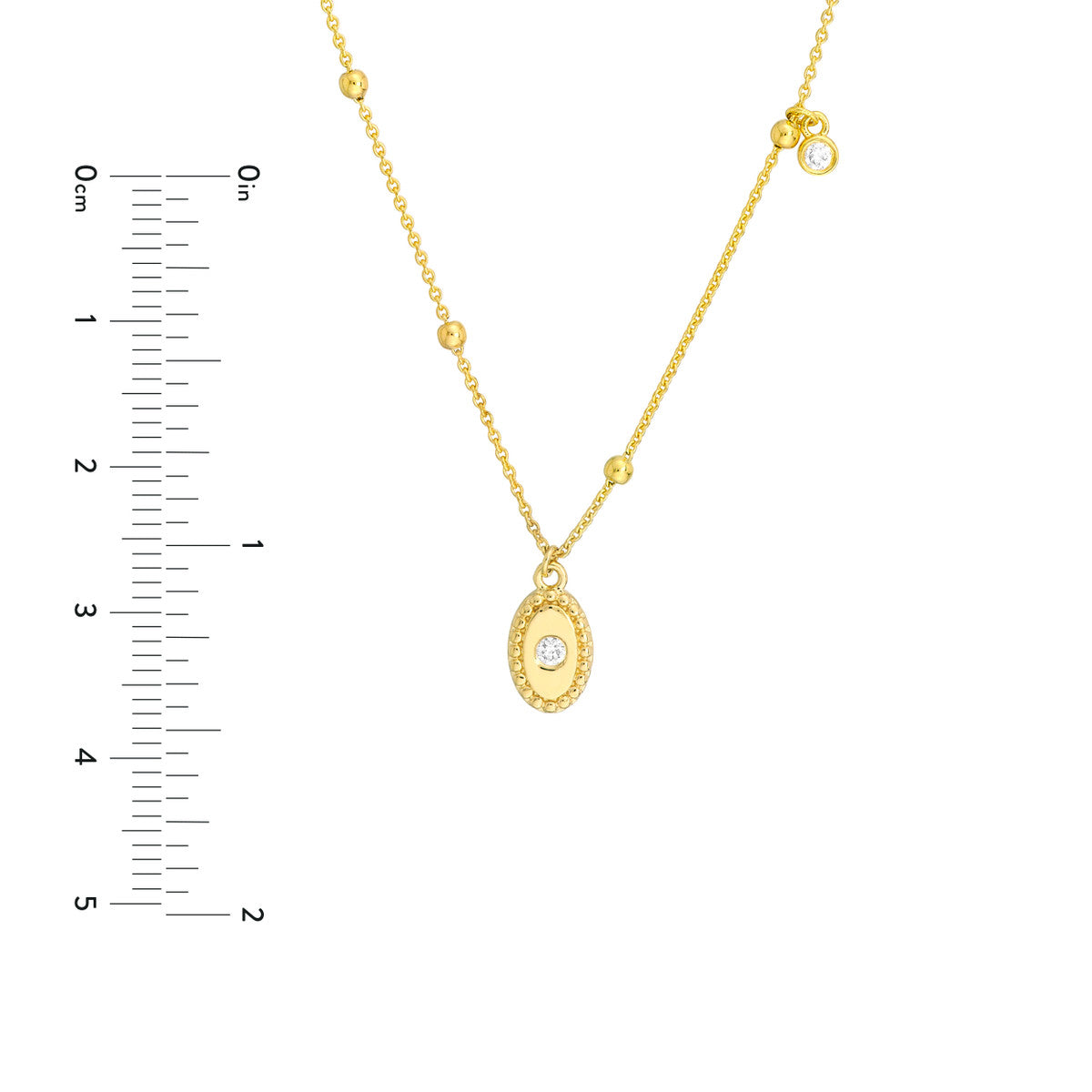 14K Gold Diamond Oval Necklace Diamond Oval Plate with Bead Frame Necklace