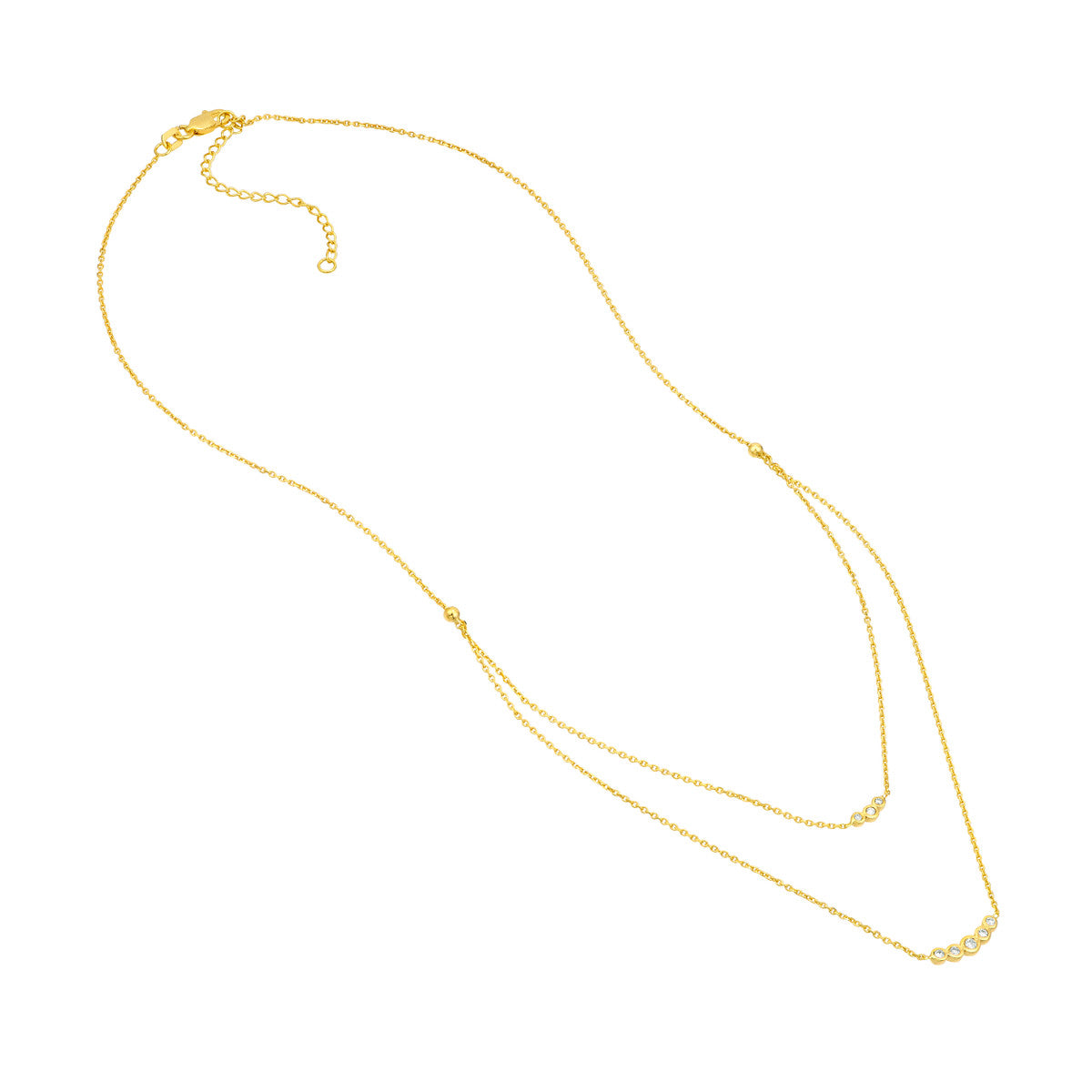 14K Gold Diamond Layered Necklace Graduating Diamond Bezels Duet Necklace