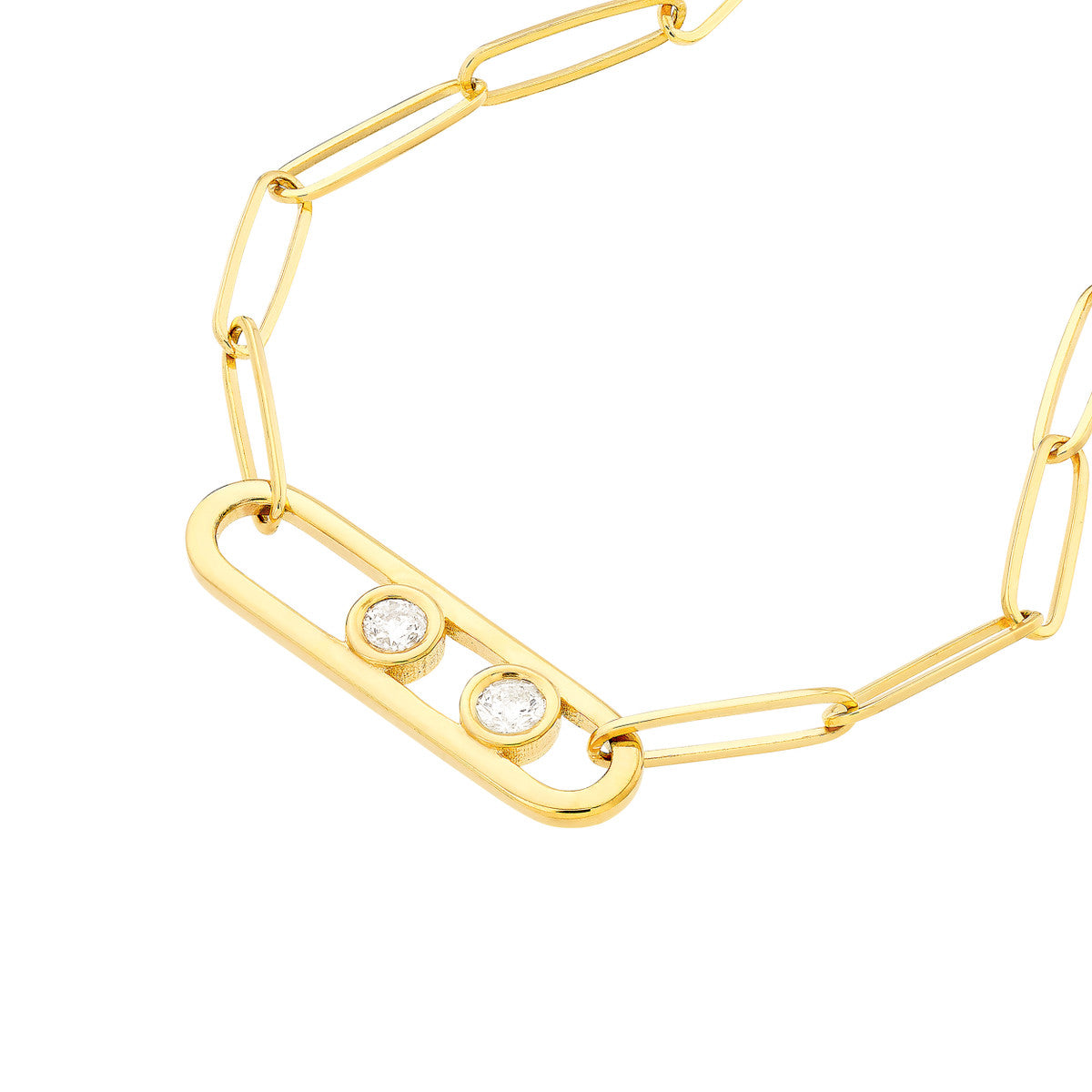 14K Gold Diamond Paperclip Chain Statement Necklace Twin Diamond Paper Clip Neck