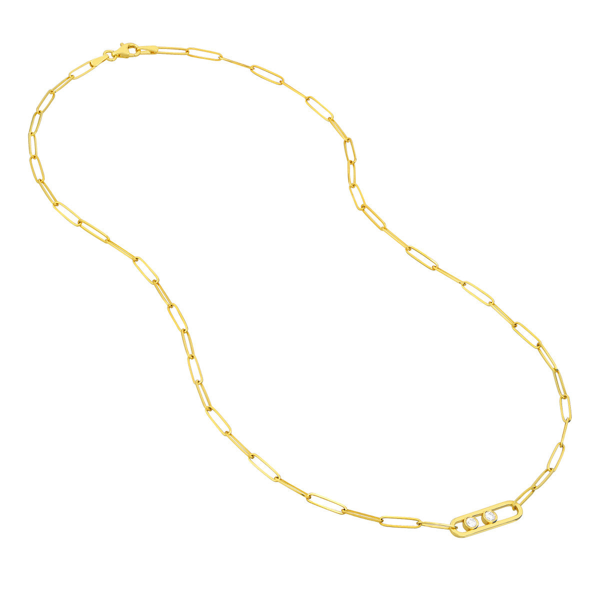 14K Gold Diamond Paperclip Chain Statement Necklace Twin Diamond Paper Clip Neck