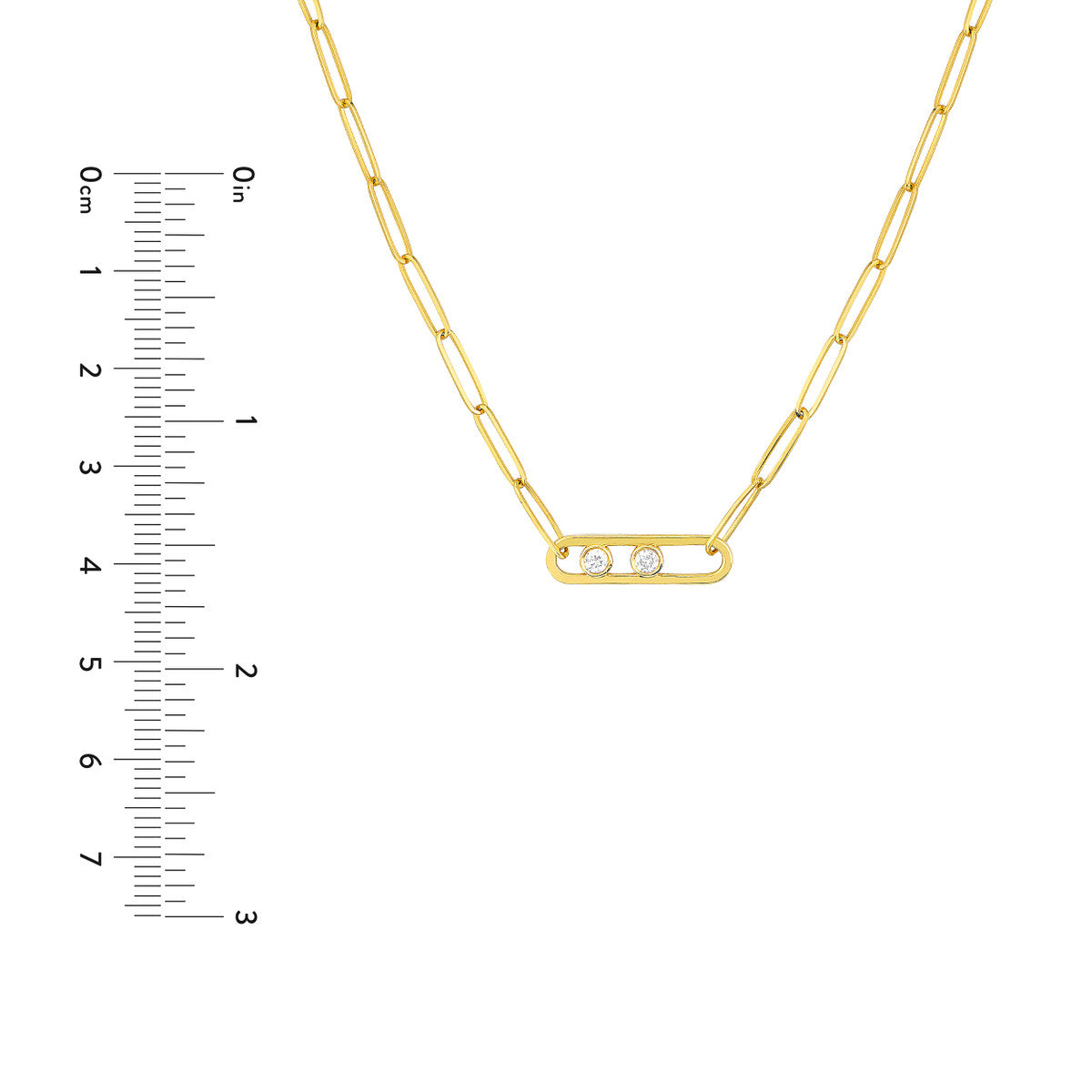 14K Gold Diamond Paperclip Chain Statement Necklace Twin Diamond Paper Clip Neck