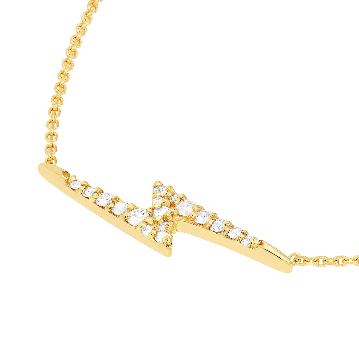 14K Gold Diamond Adjustable Necklace Diamond Thunderbolt Necklace