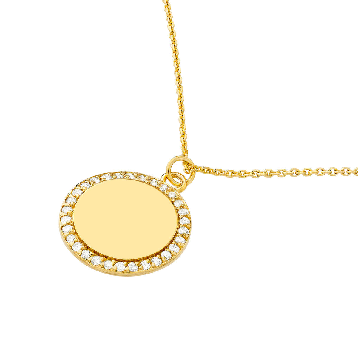 14K Gold Diamond Adjustable Necklace Diamond Framed Engravable Disk Necklace