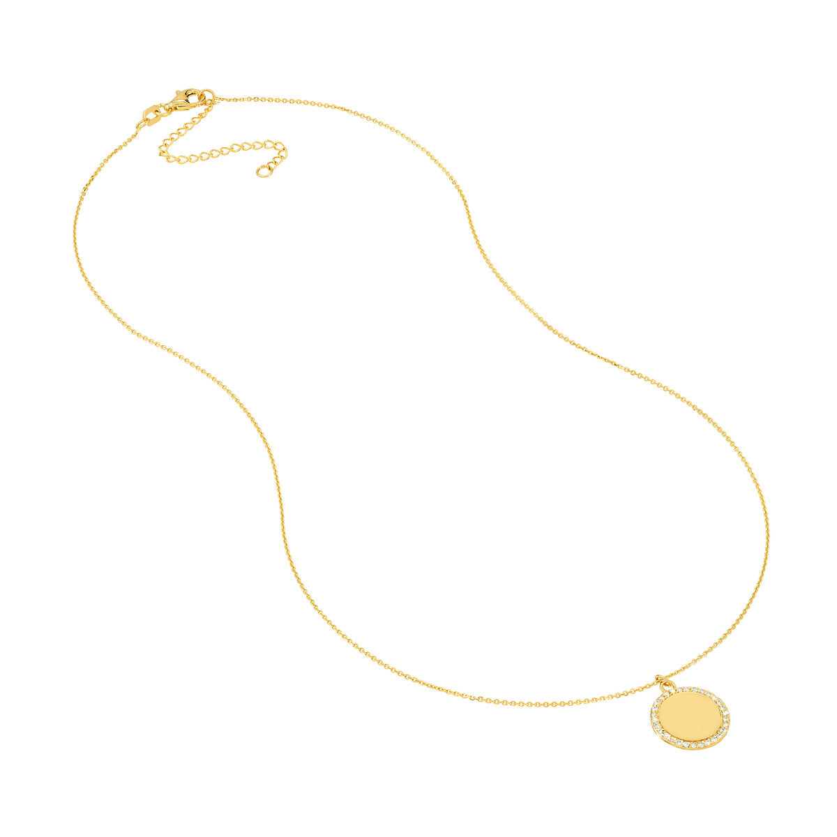 14K Gold Diamond Adjustable Necklace Diamond Framed Engravable Disk Necklace