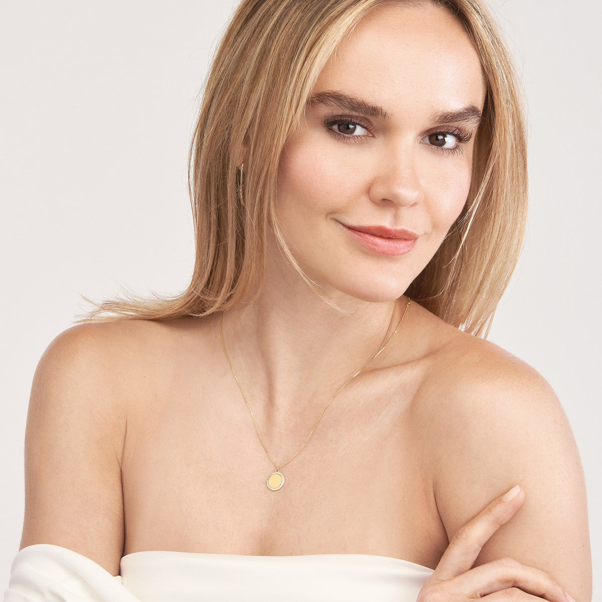 14K Gold Diamond Adjustable Necklace Diamond Framed Engravable Disk Necklace