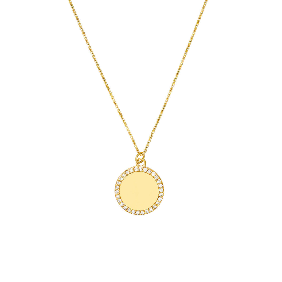 14K Gold Diamond Adjustable Necklace Diamond Framed Engravable Disk Necklace