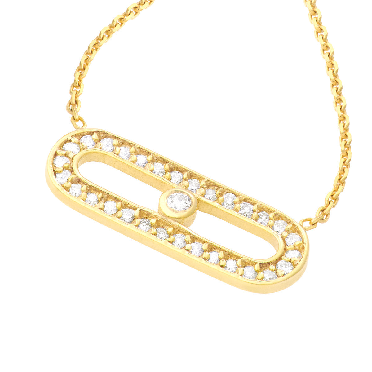 14K Gold Diamond Paperclip Link Chain Necklace Diamond Paper Clip Element Neckla
