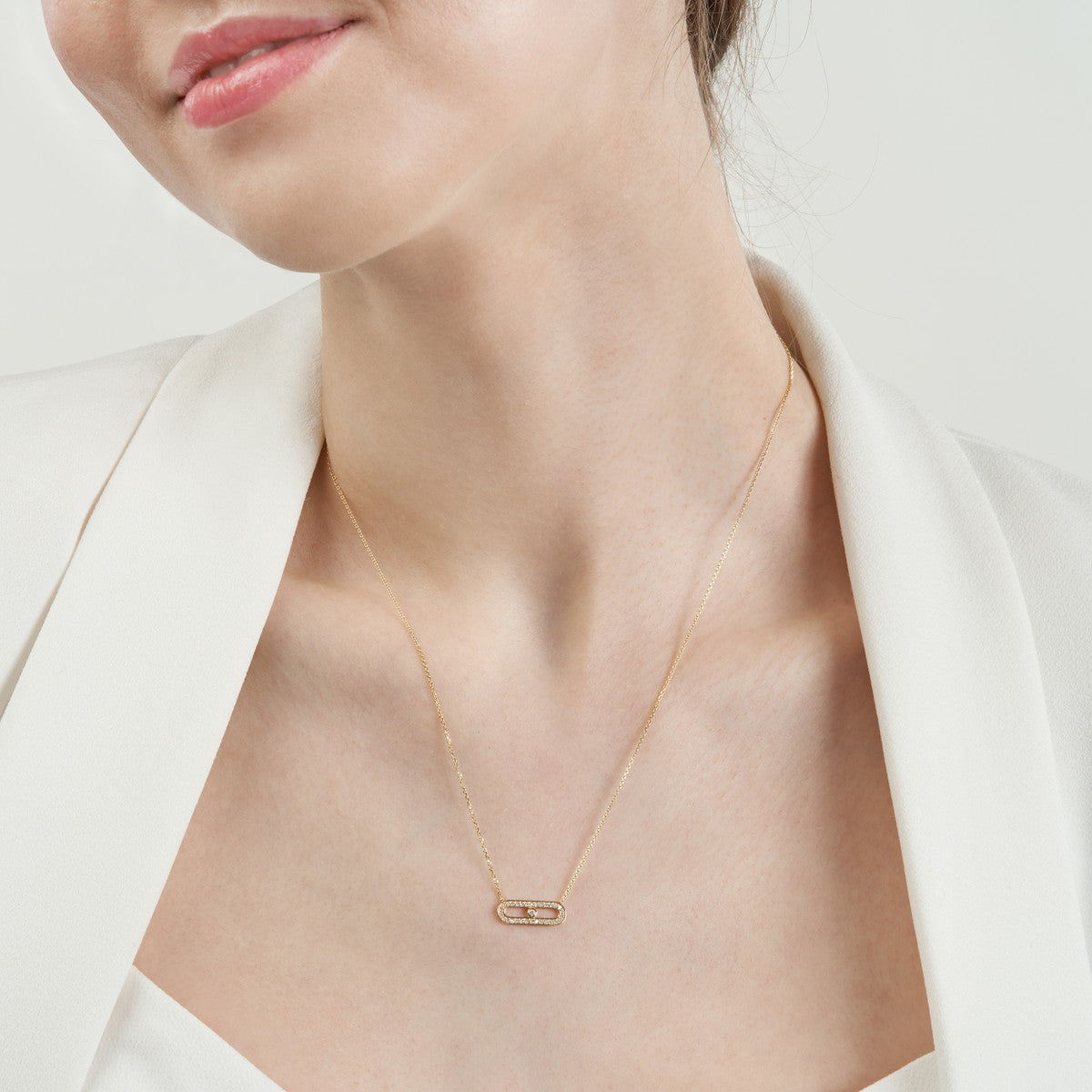 14K Gold Diamond Paperclip Link Chain Necklace Diamond Paper Clip Element Neckla