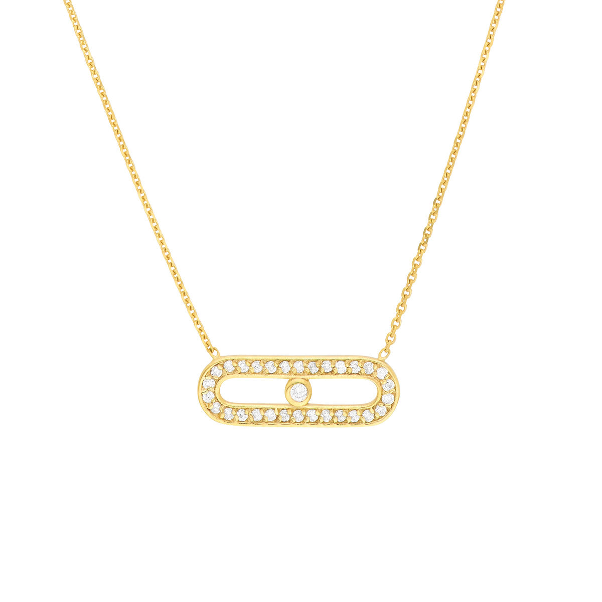 14K Gold Diamond Paperclip Link Chain Necklace Diamond Paper Clip Element Neckla