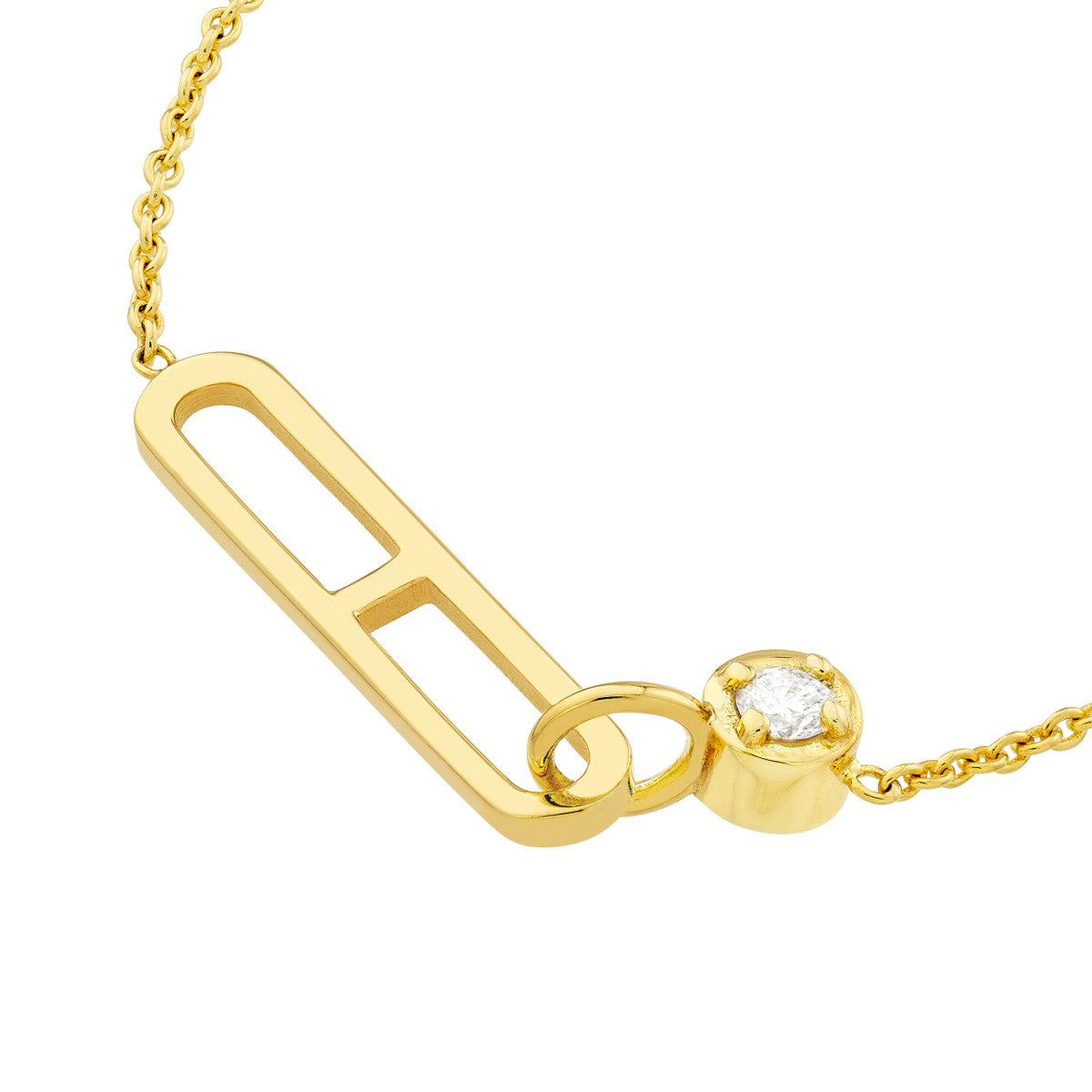 14K Gold Diamond Paperclip Necklace Diamond Solitaire Paper Clip Element Necklac