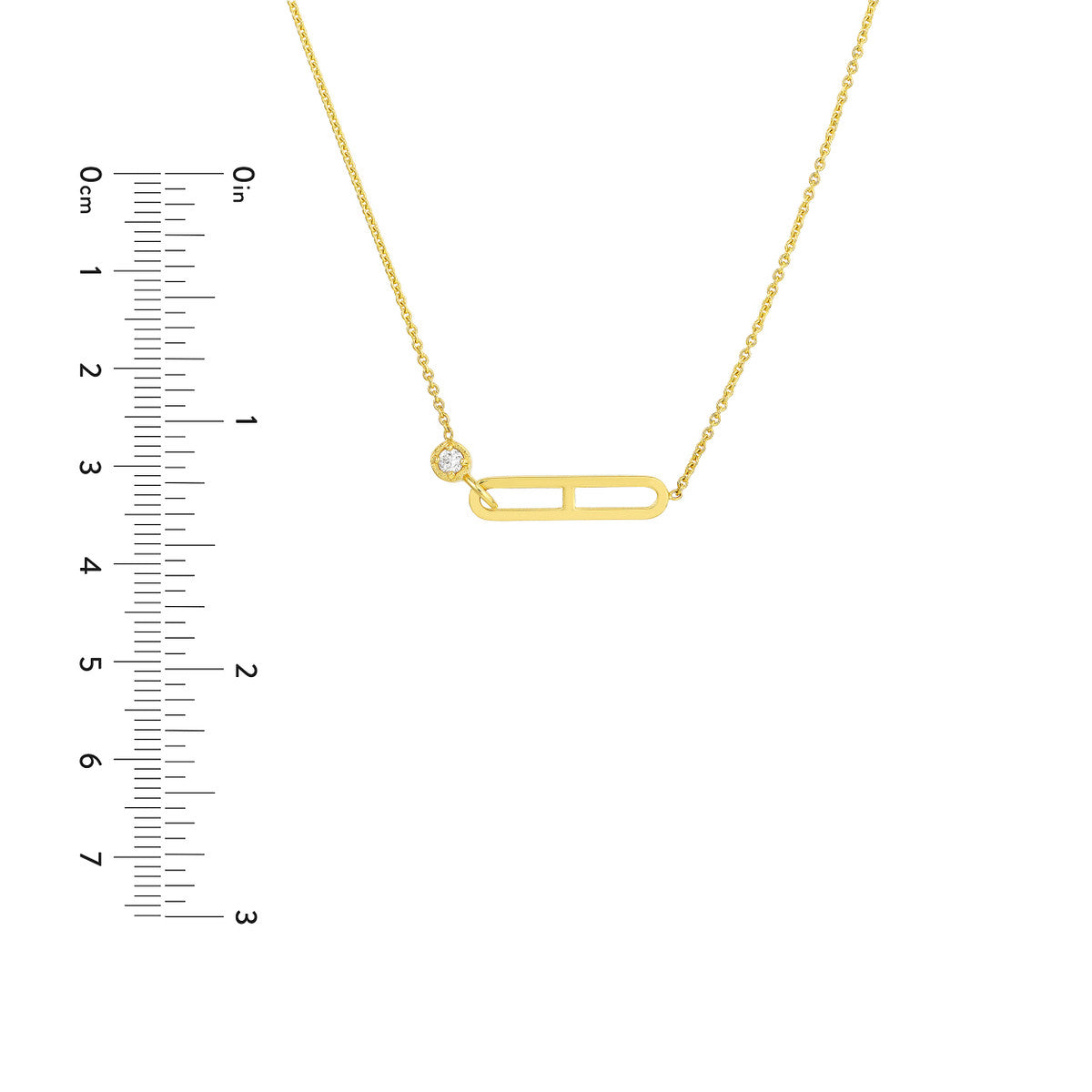 14K Gold Diamond Paperclip Necklace Diamond Solitaire Paper Clip Element Necklac