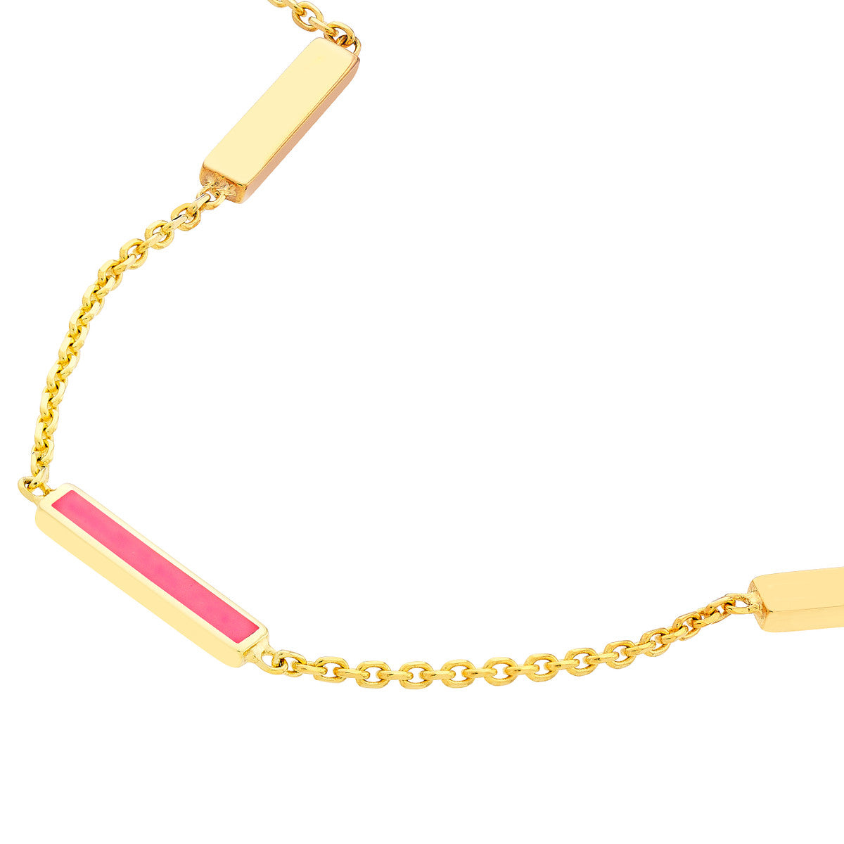 14K Gold Chain Adjustable Necklace Neon Pink Enamel Alternating Bar Necklace