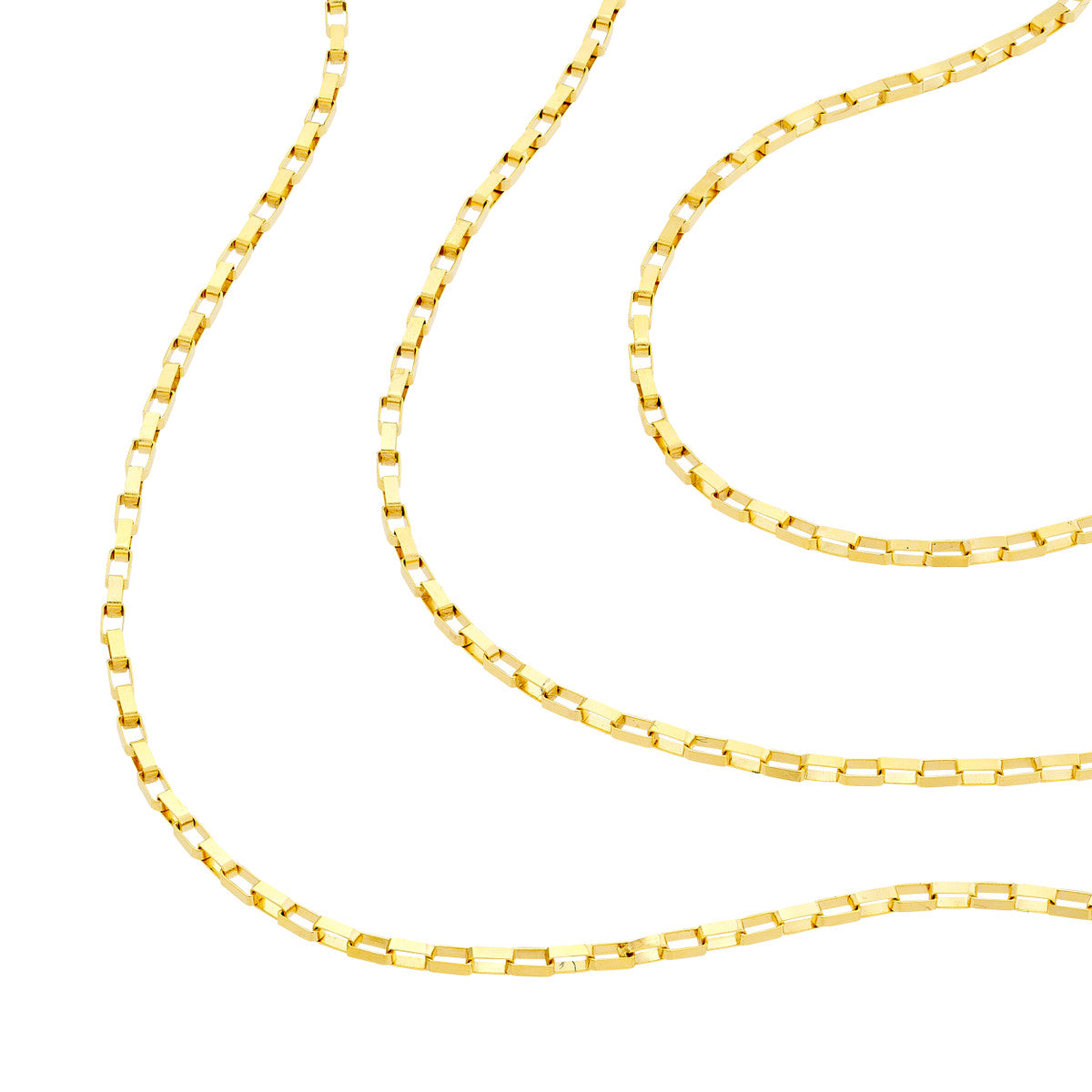 14K Gold Link Chain Layered Necklace Triple Graduated Box Link Necklace