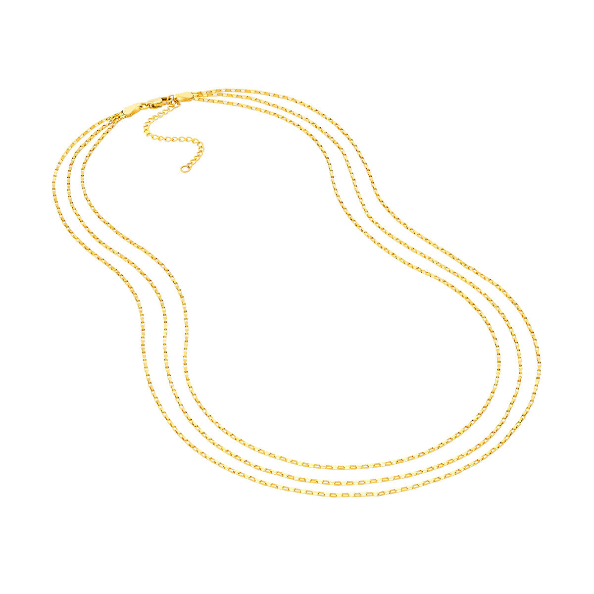 14K Gold Link Chain Layered Necklace Triple Graduated Box Link Necklace