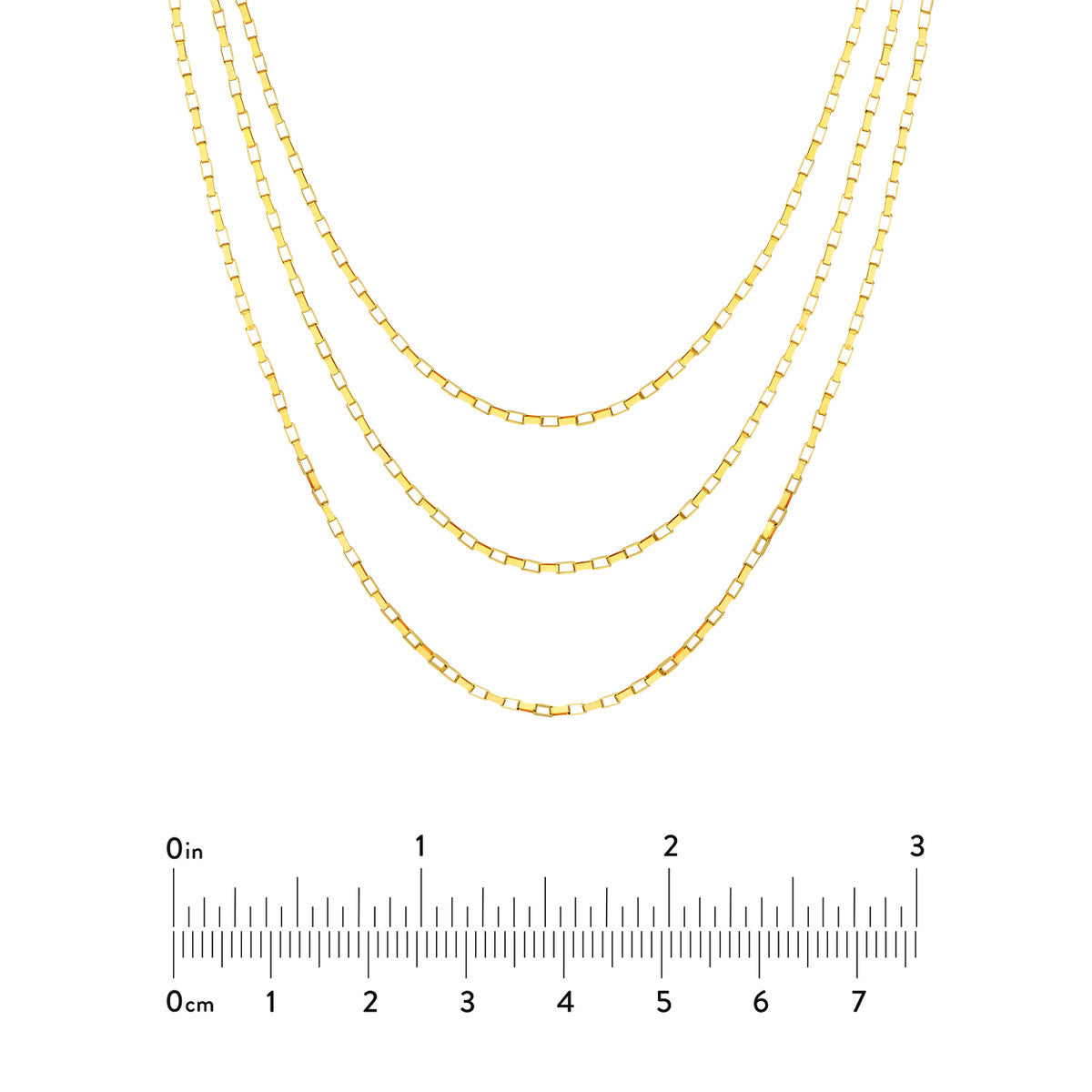 14K Gold Link Chain Layered Necklace Triple Graduated Box Link Necklace