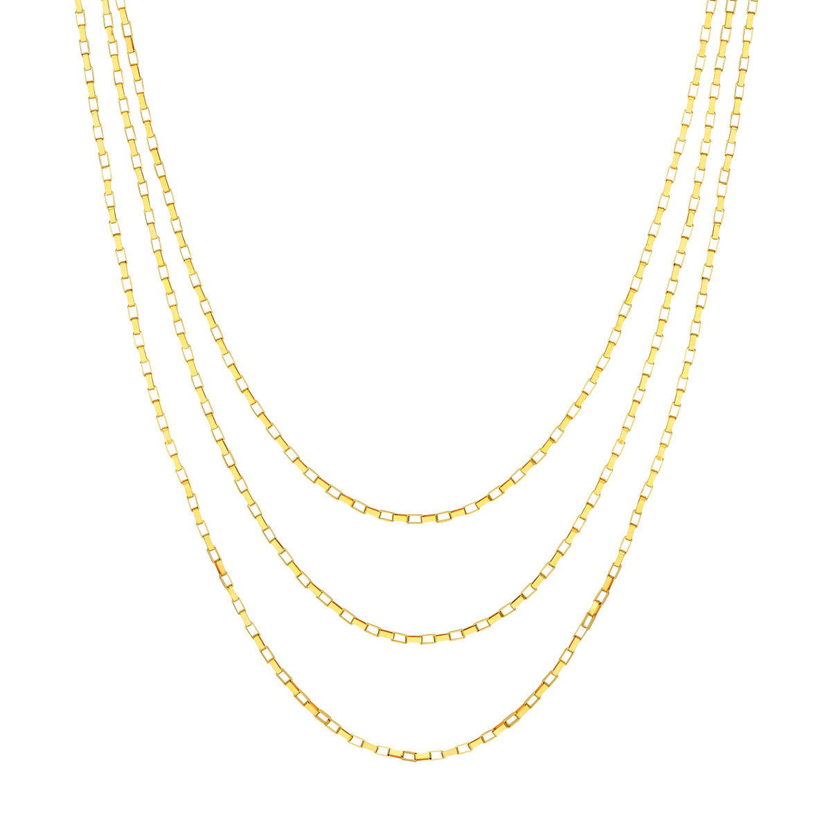 14K Gold Link Chain Layered Necklace Triple Graduated Box Link Necklace