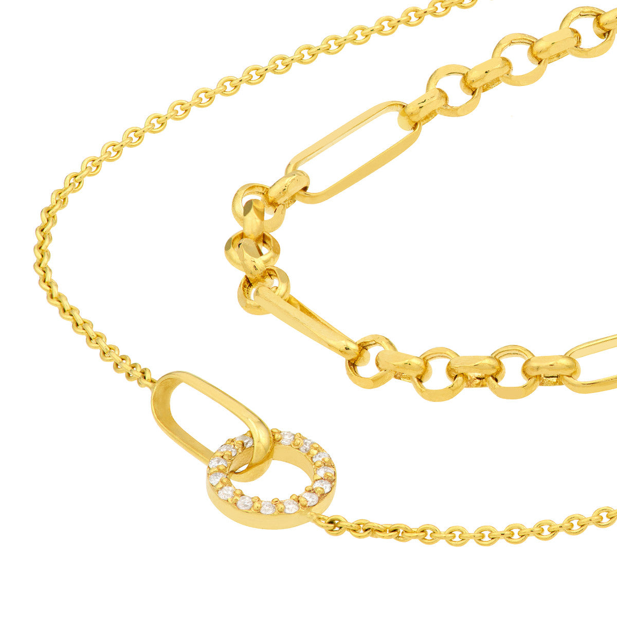 14K Gold Diamond Layered Necklace Diamond Circle Duet Layered Necklace