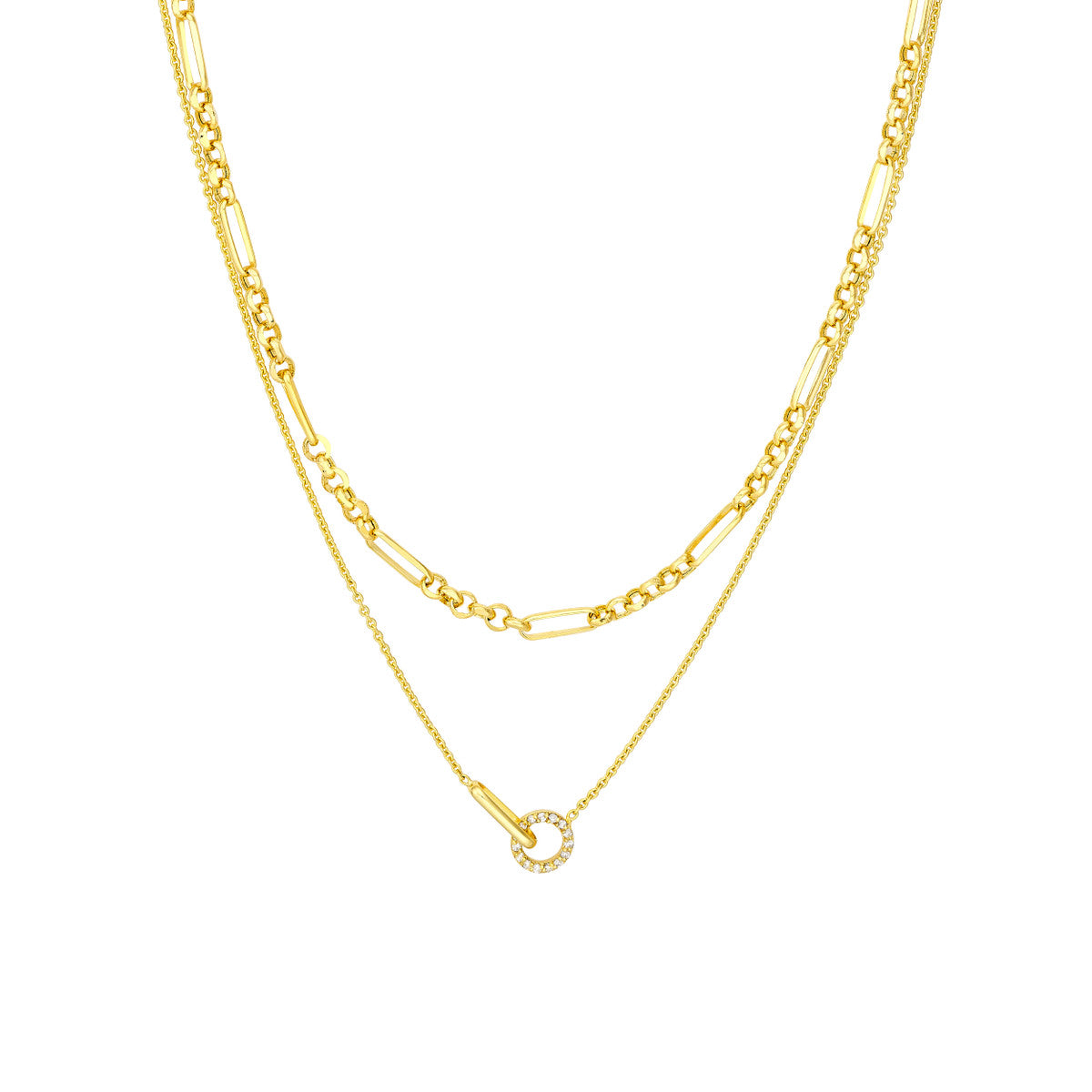 14K Gold Diamond Layered Necklace Diamond Circle Duet Layered Necklace