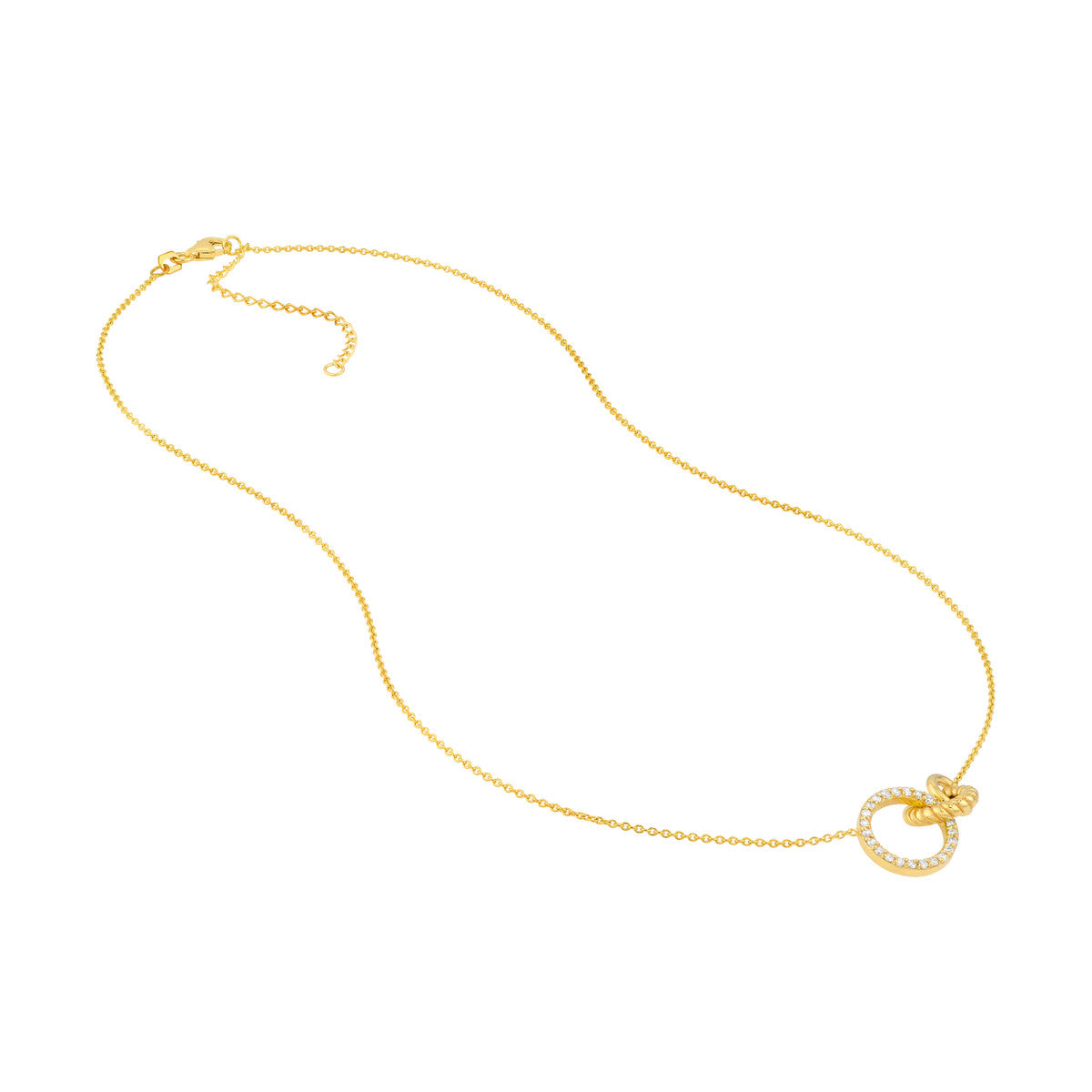 14K Gold Diamond Link Necklace Linked Circle Ring Necklace